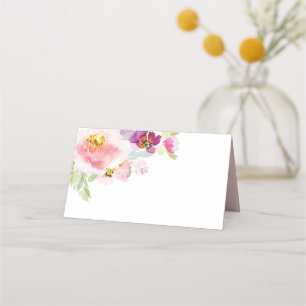 Akvarell Pastell Rosa & Lila Blommor Placeringskort