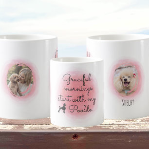 Akvarell Pastell Rosa Pudel Anpassad Foto & Namn Kaffemugg