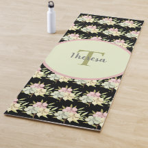 Akvarell Pastell Svart Blommig Monogram Namn