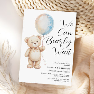 Akvarell Pastell Teddybjörn Ballong Bebis Baby Sho Inbjudningar