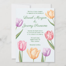 Akvarell Pastell Tulpan Blommor Vårbröllop