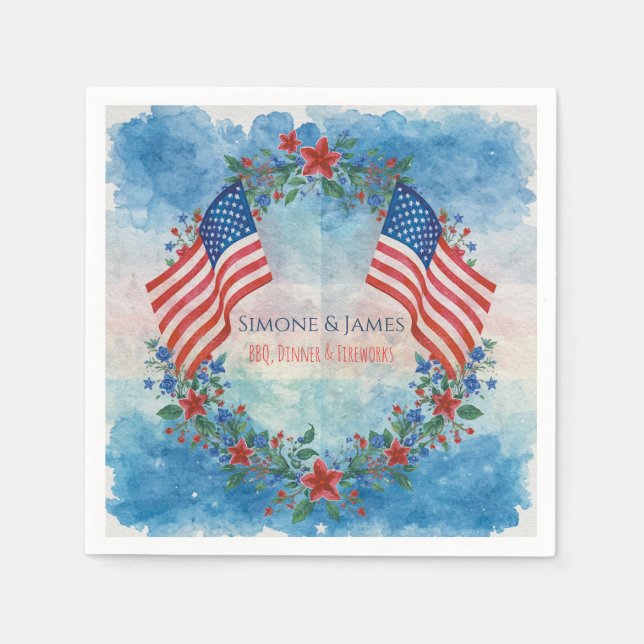 Akvarell Patriotisk Krans 4 Juli Dekor Pappersservett (Framsidan)