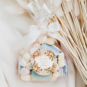Akvarell Peach Flicka Baby Shower Tack Runt Klistermärke