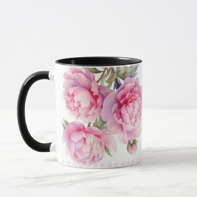akvarell Peonier blom- och lövverk elegant Mugg (Vänster)