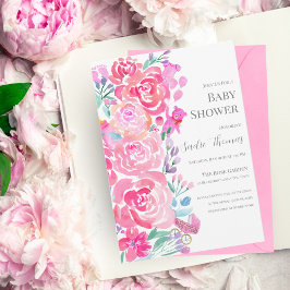 Akvarell Peonies, Björn & Babyartiklar Baby Shower Inbjudningar