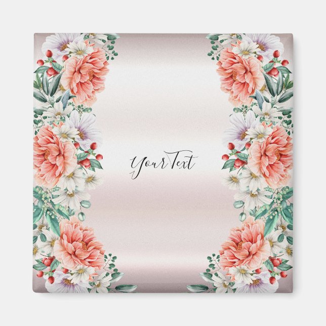 Akvarell Peony Blomma Magnet (Framsidan)