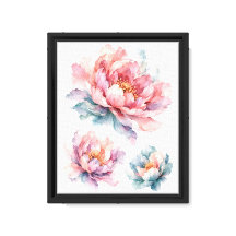 Akvarell Peony Blommor