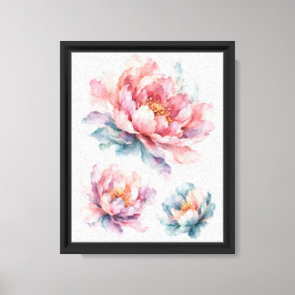 Akvarell Peony Blommor Canvastryck