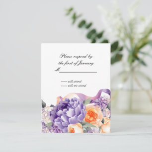Akvarell Peony Dammig Mauve Persika Svarskort OSA Kort