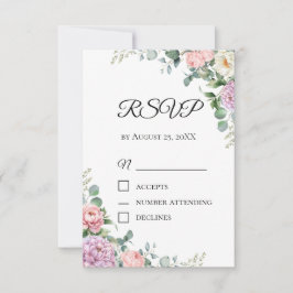 Akvarell Peony & Eukalyptus RSVP-kort | Vår OSA Kort