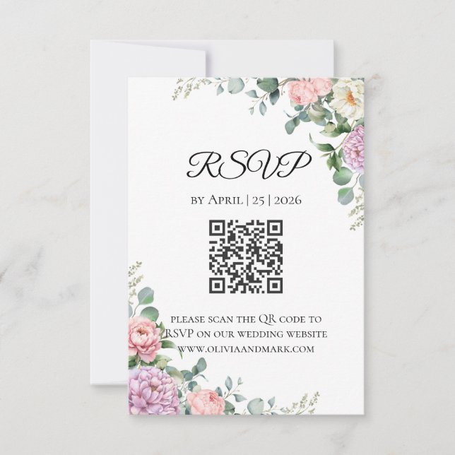 Akvarell Peony & Eukalyptus RSVP-kort | Vår OSA Kort (Framsida)