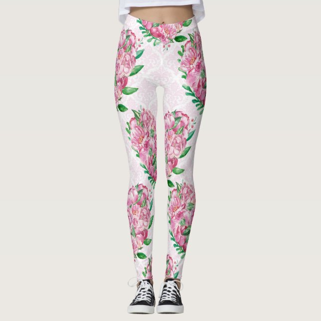 akvarell peony hjärta leggings (Framsida)