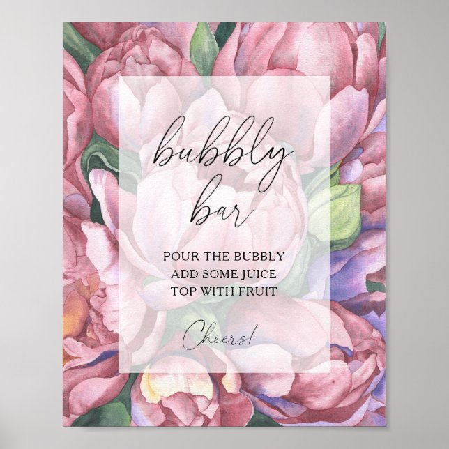 Akvarell peony rosor - bubblig bar poster (Framsidan)