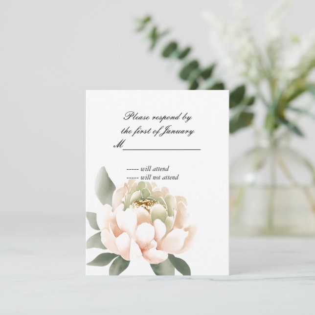 Akvarell Peony Svarskort OSA Kort (Stående Fram)