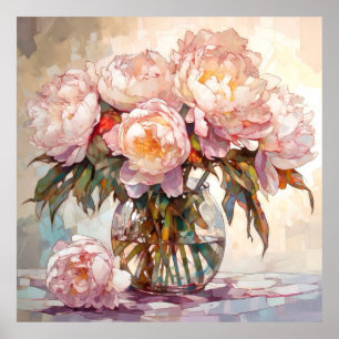 Akvarell Peonybukett Poster