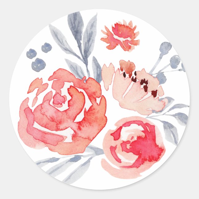 Akvarell Persika Blommig Klistermärke (Framsida)