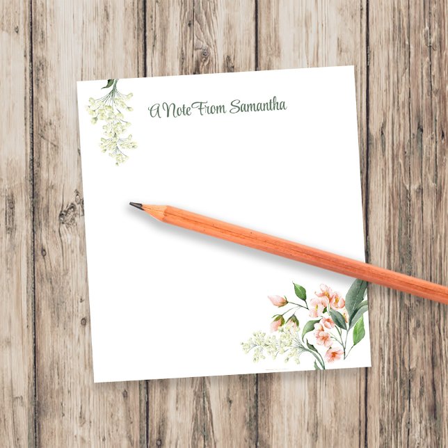 Akvarell Persika Blommig Personlig Anteckningsblock (Peach and pink watercolor floral custom personalized notepad.)