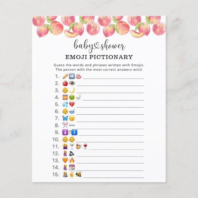 Akvarell persika Emoji bild spel baby shower (Framsida)