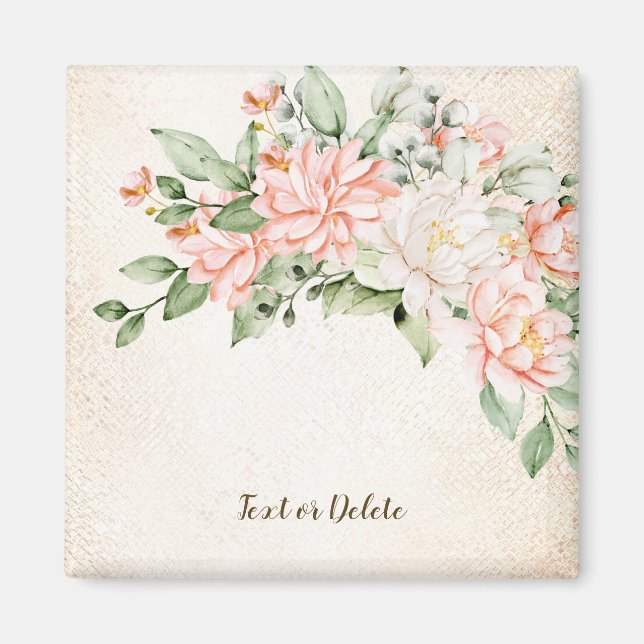 Akvarell Persika Vita Blommor Elegant Magnet (Framsidan)