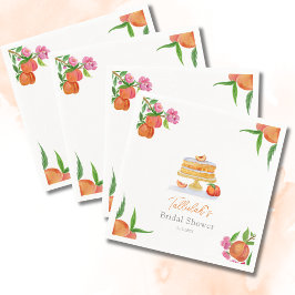 Akvarell Persikakaka Med Blommor Bröllopsdusch Pappersservett
