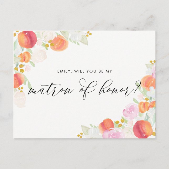 Akvarell Persikor & Blommor Var Min Bröllopståtta Inbjudan Vykort (Framsida)