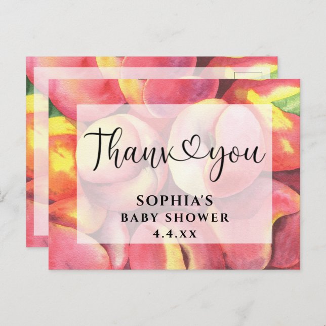 Akvarell persikor - Tack baby shower Vykort (Fram/baksida)
