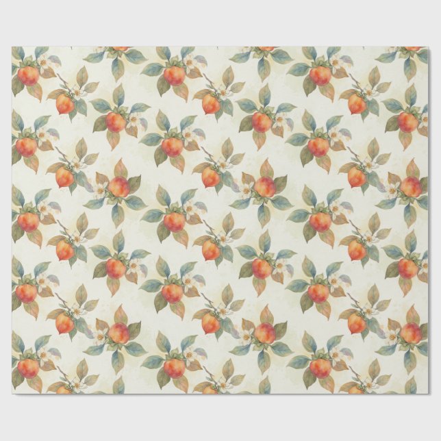 Akvarell Persimon Frukt och Blommor  Presentpapper (Platt)