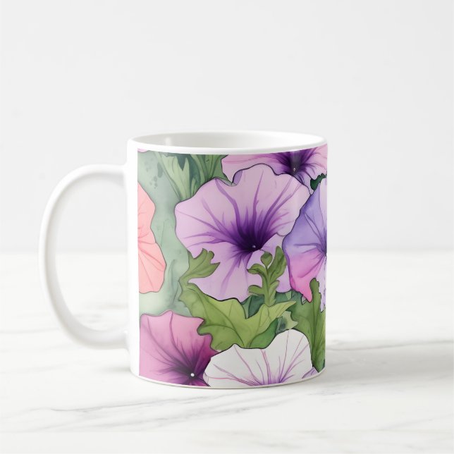 Akvarell petunia blommor kaffemugg (Vänster)