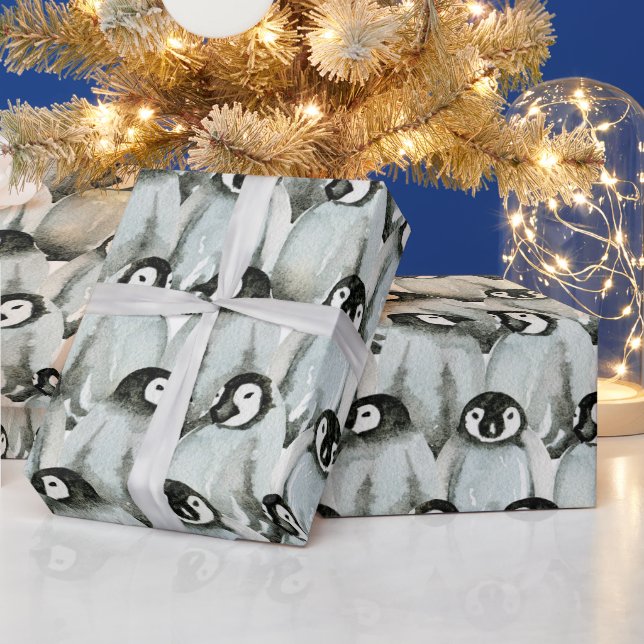 Akvarell Pingviner Jul Presentpapper (Helgdagar)