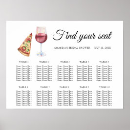 Akvarell pizza och vin Bröllops platsindelning Poster