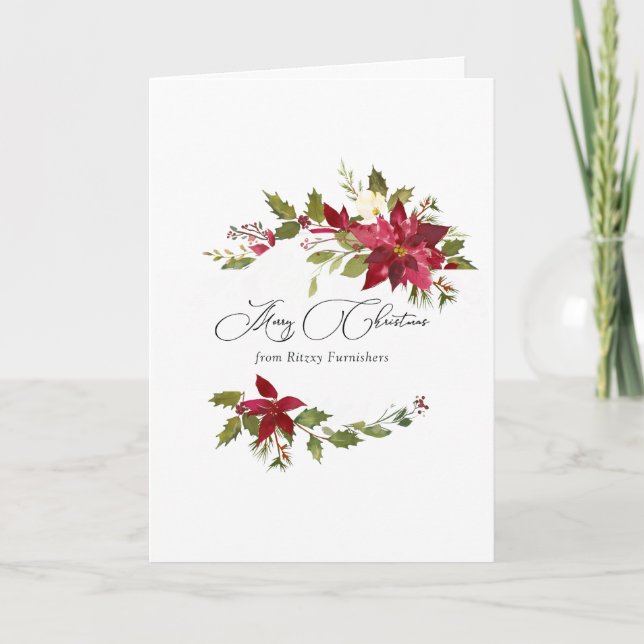 Akvarell Poinsettia Företagets Julhälsning Kort (Framsida)