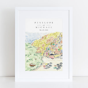 Akvarell Positano Italien Destination Bröllop Poster