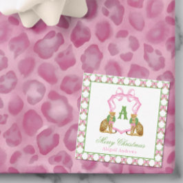 Akvarell Preppy Leopard Jul Monogram Kröningsmotiv Anteckningskort
