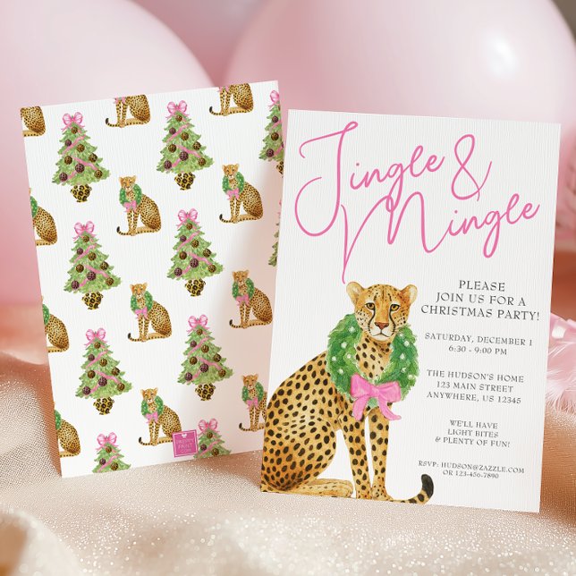 Akvarell Preppy Leopard Julfest Inbjudningar (Skapare uppladdad)