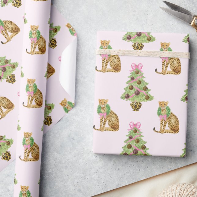 Akvarell Preppy Leopard Julgran Presentpapper (Skapare uppladdad)