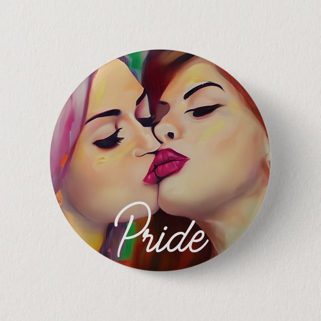 Akvarell Pride Två kvinnor delar en kyss Knapp (Framsida)