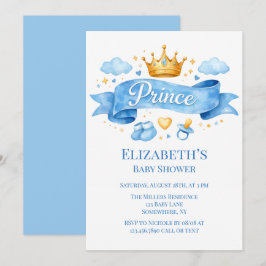 Akvarell Prince Boy Baby Shower Inbjudningar