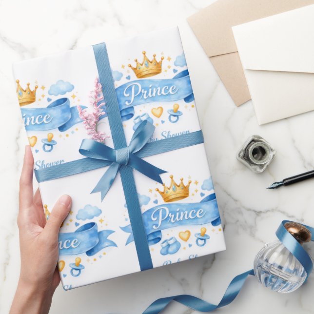 Akvarell Prince Boy Baby Shower Presentpapper (Gifting)
