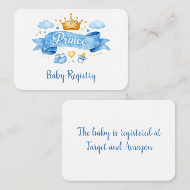 Akvarell Prins Pojke Baby Shower Barnpresentregist Tilläggskort (Fram/baksida)
