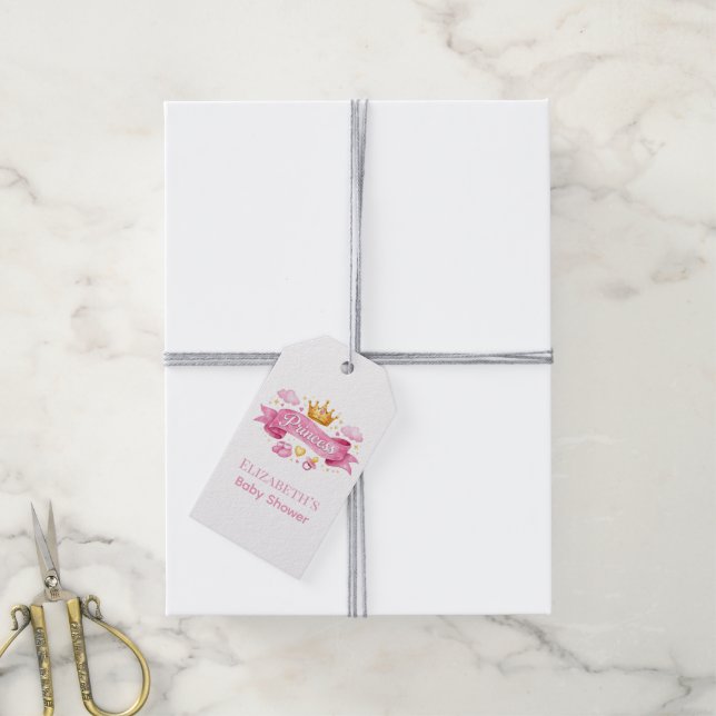 Akvarell Prinsessa Rosa Flick Baby Shower Tack Presentetikett (Med Snöre)