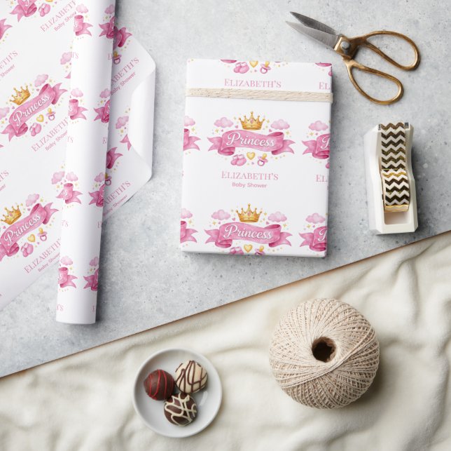 Akvarell Prinsessa Rosa Flicka Bebis Shower Presentpapper (Hantverk)
