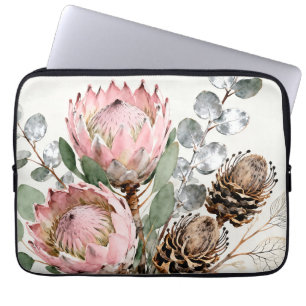 Akvarell Protea Eucalyptus arrangemang Laptop Fodral