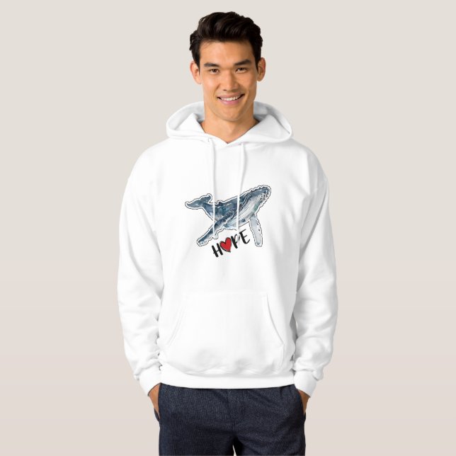 Akvarell Puckelval Hopp Ocean Havsliv Hoodie (Hel framsida)