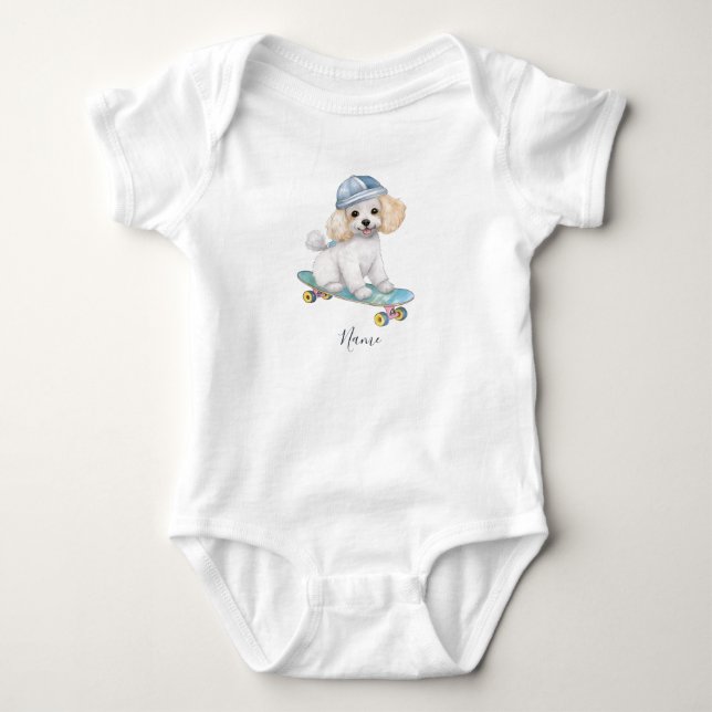 Akvarell Pudel Baby Bodysuit T Shirt (Framsida)