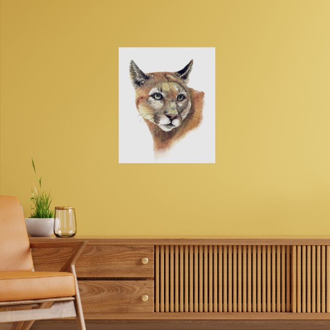 Akvarell Puma Bergslejon Djur Konst Poster (Vardagsrum 2)