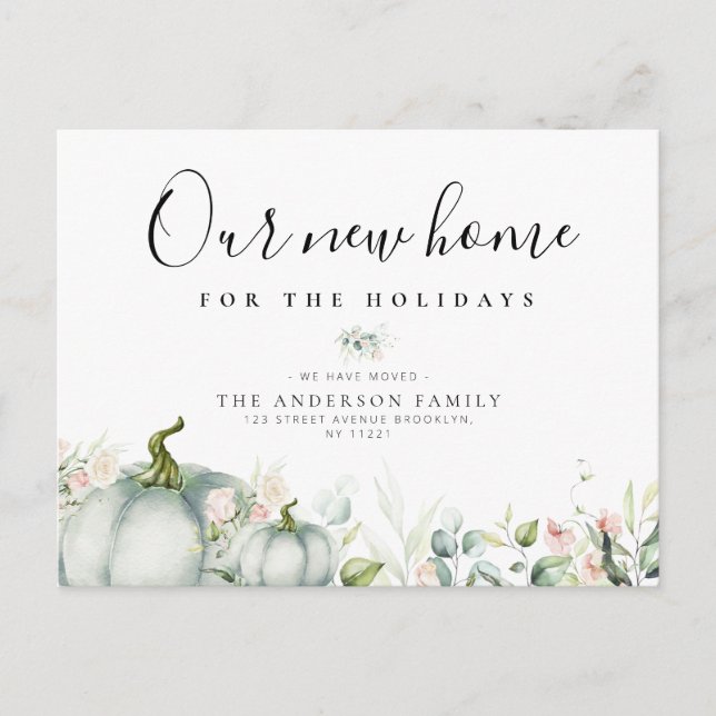 akvarell pumpa blomster rörelse högtid vykort (Framsida)