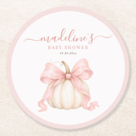 Akvarell Pumpa Höst Rosa Båge Baby Flicka Shower Underlägg Papper Rund