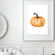 Akvarell Pumpa Höst Tryck – Orange Pumpa