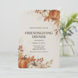 Akvarell Pumpa Höst Vänner Thanksgiving Middag Inbjudningar