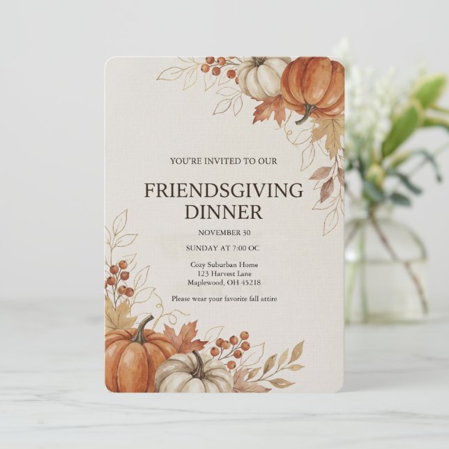 Akvarell Pumpa Höst Vänner Thanksgiving Middag Inbjudningar (Stående Fram)